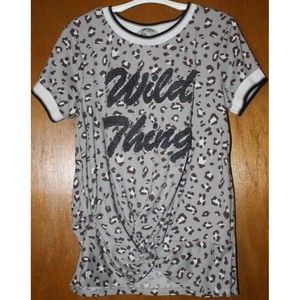 Speechless girl's Leopard Top Sz S Gray Black SS Knoted Front "Wild Thing"